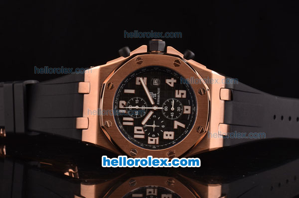 Audemars Piguet Royal Oak Quartz Working Chronograph Movement Rose Gold Case with Black Dial and Strap-White Marking - Click Image to Close